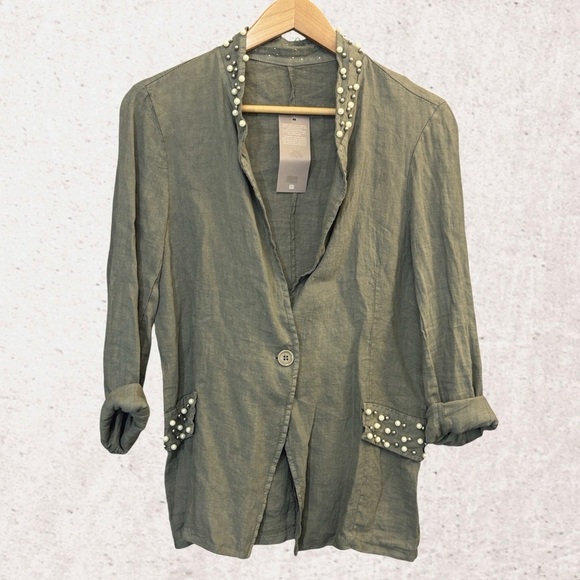 NAIF Olive Green Blazer with Pearl Accents - Picture 1 of 5
